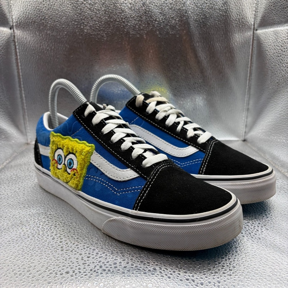 Size 5.5M/7W Vans x SpongeBob Old Skool Smile Patch Black Blue Unisex Shoes